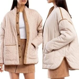 NEW Blank NYC Quilted Reversible Floral Jacket Women's Cream Tan Size Large
